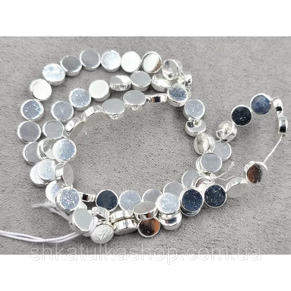 Намистини гематит монетка 6мм срібло, фото 1