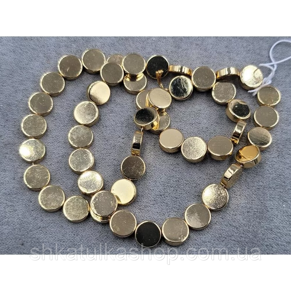 Намистини гематит монетка 8мм золото, фото 1