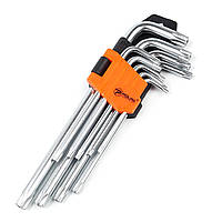 Набір шестигранних TORX ключів Polax Г-подібних подовжених, 9 предметів, Т10-Т50, Cr-V (25-008)