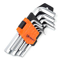 Набір шестигранних ключів Polax Г-подібних 9 предметів, 1.5-10 мм, Cr-V (25-005)