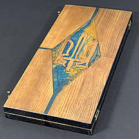 Нарди дерев'яні подарункові 48х24 см з голубої епоксидної смоли, фото 4