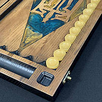 Нарди дерев'яні подарункові 48х24 см з голубої епоксидної смоли, фото 7