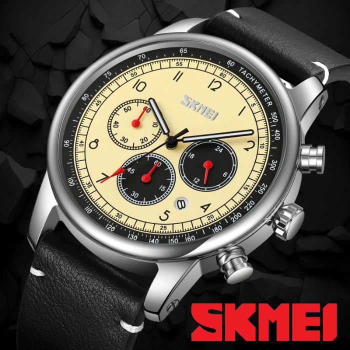 Чоловічий кварцовий годинник з хронографом і датою Skmei 9318BEBK Beige-Black