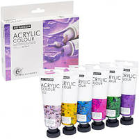 Фарби 75мл "Art Ranger" 6 кольорів "Acryliс  glitter"  FEA0675T-G  купити дешево оптом в інтернет-магазині