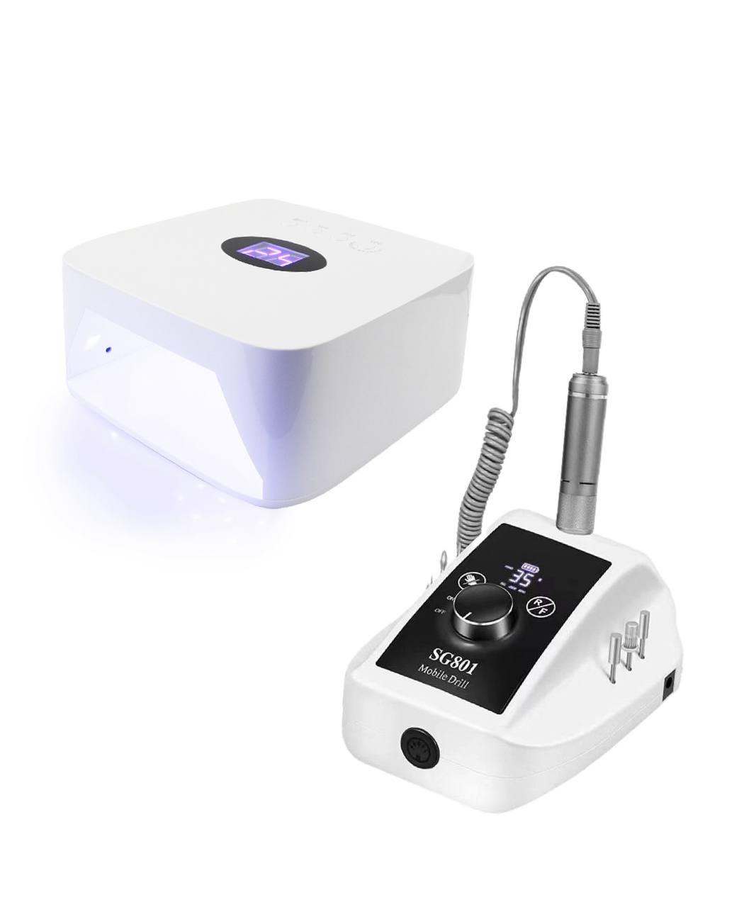 Набір для манікюру :Лампа для сушіння гель-лаку S-50 на 54Вт +фрезер SG-801-50Вт на акумуляторі.