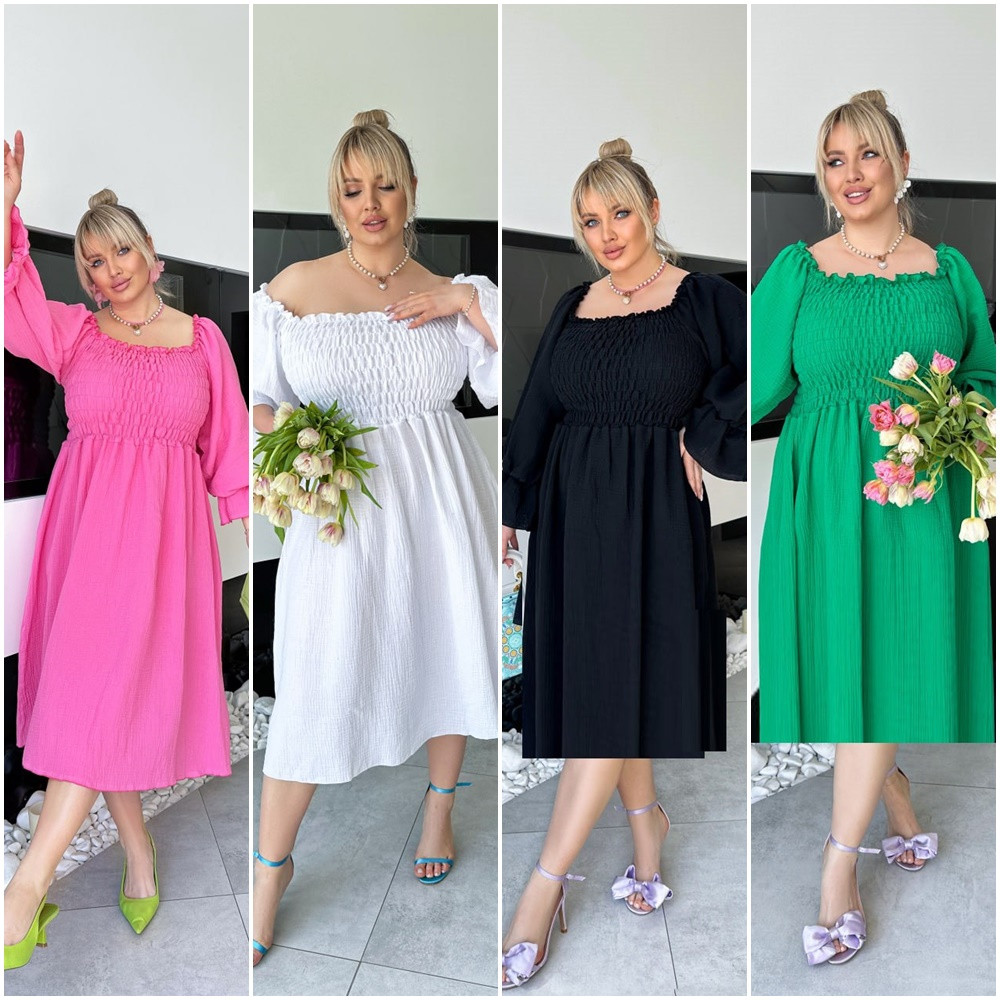 Сукня з натуральної тканини з довгими рукавами норма + батал