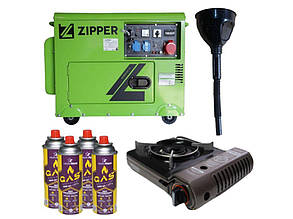 Дизельний генератор Zipper ZI-STE7500DSH + газова плитка Orcamp CK-505 + 4 газових картриджа 400 мл
