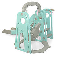 Гірка з гойдалкою Bambi YG2020-1-4 та баскетбольним кільцем Сіро-блакитна (Ш120-г175-в106см), фото 3