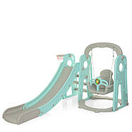 Гірка з гойдалкою Bambi YG2020-1-4 та баскетбольним кільцем Сіро-блакитна (Ш120-г175-в106см), фото 4