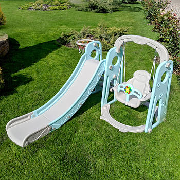 Гірка з гойдалкою Bambi YG2020-1-4 та баскетбольним кільцем Сіро-блакитна (Ш120-г175-в106см)