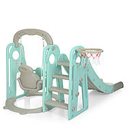 Гірка з гойдалкою Bambi YG2020-1-4 та баскетбольним кільцем Сіро-блакитна (Ш120-г175-в106см), фото 7