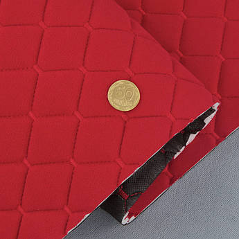 Велюр Venus стьобаний «Червоний Ромб прошитий червоною ниткою» на поролоні 6мм та флізеліні, ширина 140см