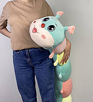 Мягкая игрушка подушка Гусеница, длинная плюшевая детская игрушка антистресс, 125 см, Голубой