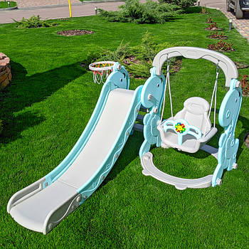 Гірка з гойдалкою Bambi YG2020-2-4 та баскетбольним кільцем Сіро-м'ятний (Ш120-г175-в106см)