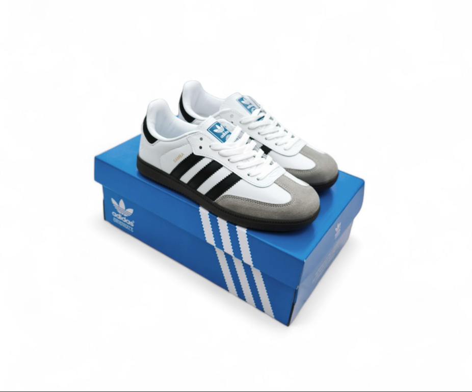 Жіночі кросівки Adidas Samba Vegan White Gray кеди Адідас Самба білі з сірим низькі