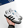 Жіночі кросівки Adidas Samba Vegan White Gray кеди Адідас Самба білі з сірим низькі, фото 3
