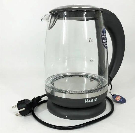 Електрочайник Magio MG-982 чайник скляний для дому з підсвіткою 2 л 1850-2200 Вт, фото 1