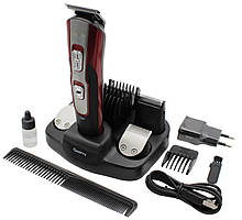 Тример Geemy GM-592 black-red 10 в 1 набір для стриження волосся, бороди, вусів