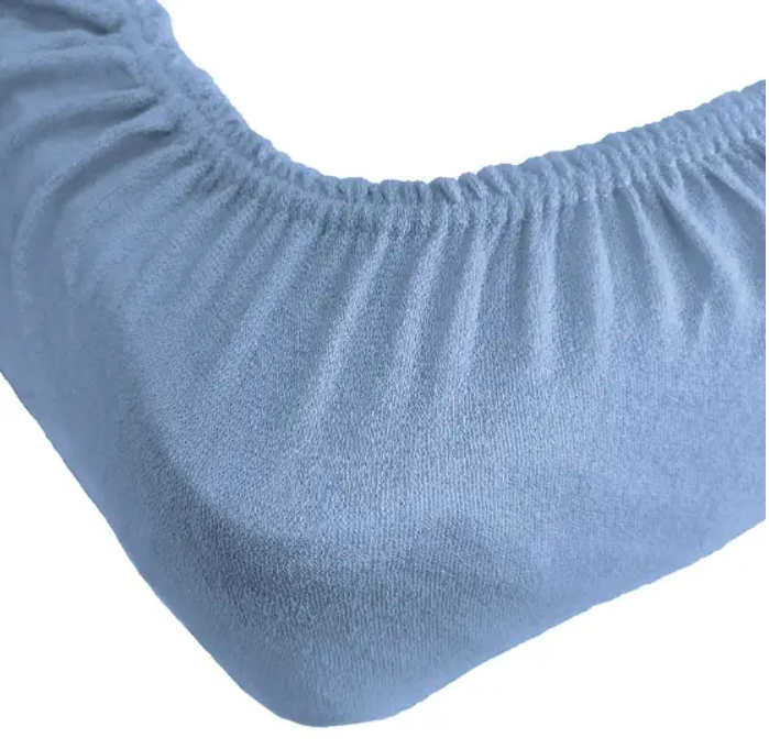 Простирадло на гумці 180 200 з наволочками махрова двоспалка, щільне натяжне простирадло зносостійке Блакитний, фото 1