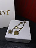 Сережки-підвіски Діор із сердечком і розсипом цирконію, позолота 18 К (можна придбати з підвіскою), фото 4