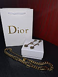 Сережки-підвіски Діор із сердечком і розсипом цирконію, позолота 18 К (можна придбати з підвіскою), фото 5