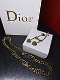 Сережки-підвіски Діор із сердечком і розсипом цирконію, позолота 18 К (можна придбати з підвіскою), фото 7
