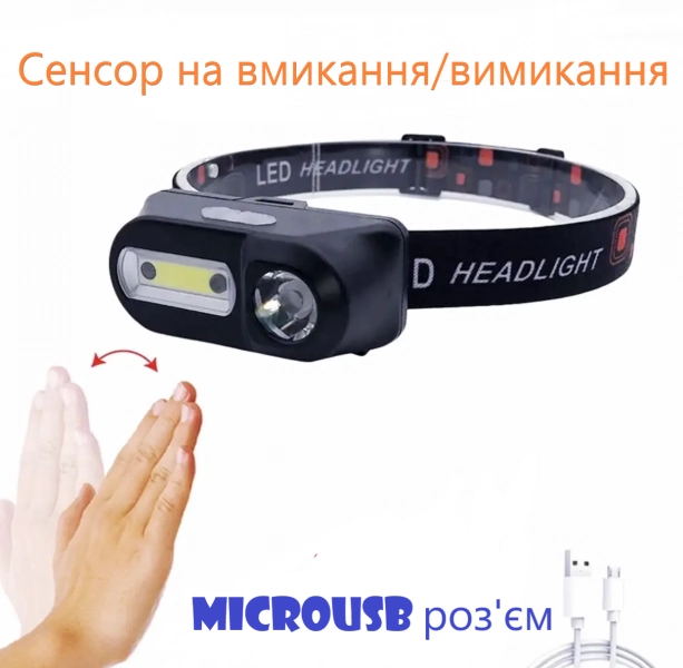 Ліхтар налобний сенсорний Bailong KX-1804A акумуляторний ліхтарик