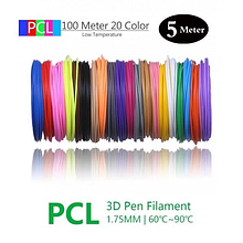 Пластик для 3D-ручок PCL 1,75 мм 100 мм 20 кольорів по 5 метрів
