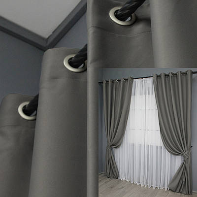 Комплект (2шт. 1,5х2,7м.) штор на люверсах із тканини блекаут "Midnight". Колір сірий. Код 1228ш 37-0137