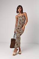 Леопардовый сарафан на бретелях-резинках - коричневый цвет, S (имеется размеры)