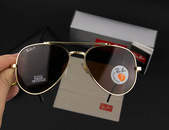 Сонцезахисні поляризаційні окуляри RAY BAN авіатори (арт. 3625)/коричнева лінза/золота оправа, фото 4