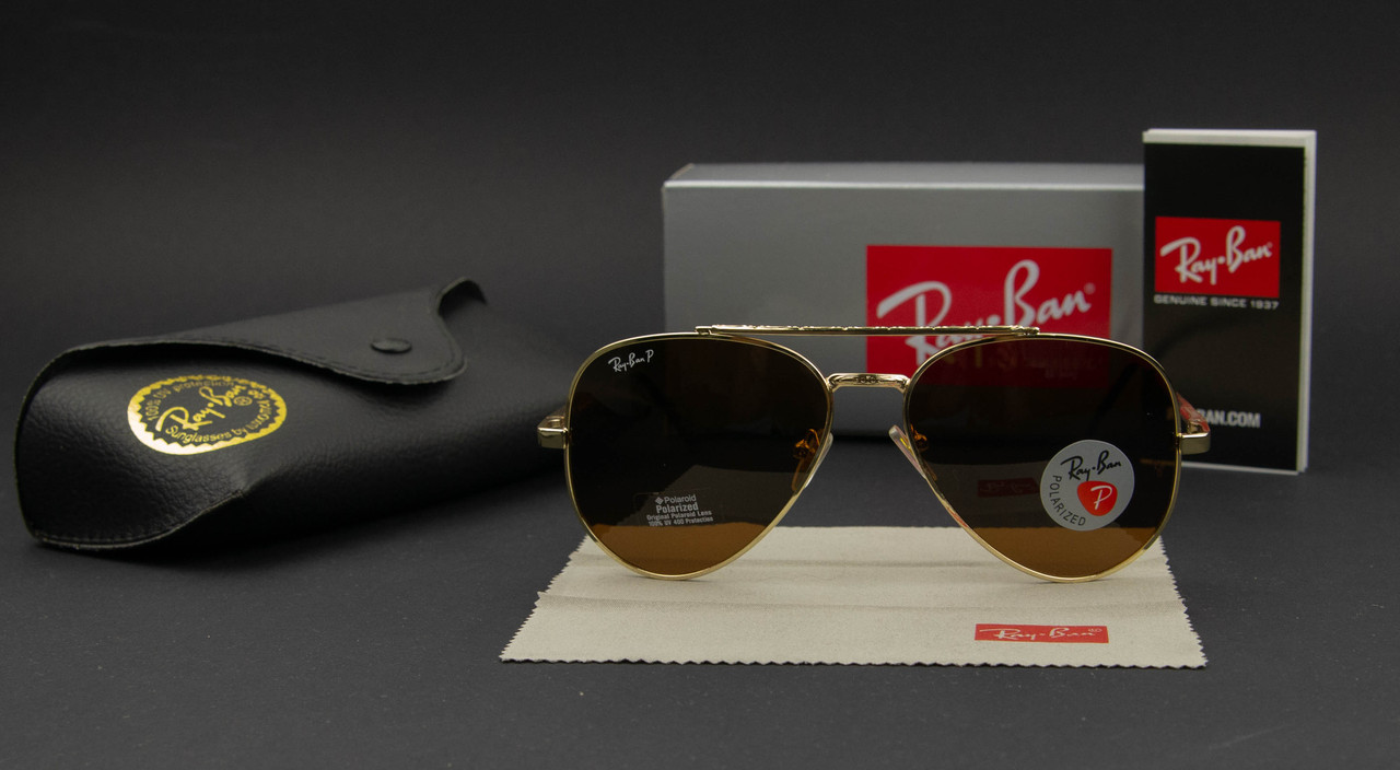 Сонцезахисні поляризаційні окуляри RAY BAN авіатори (арт. 3625)/коричнева лінза/золота оправа
