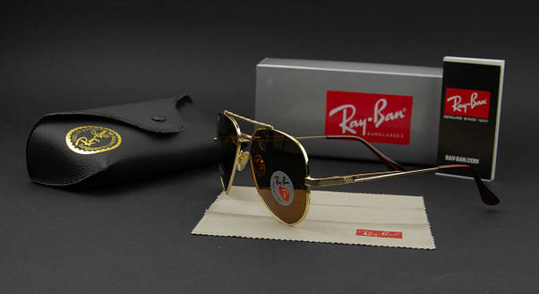 Сонцезахисні поляризаційні окуляри RAY BAN авіатори (арт. 3625)/коричнева лінза/золота оправа, фото 5
