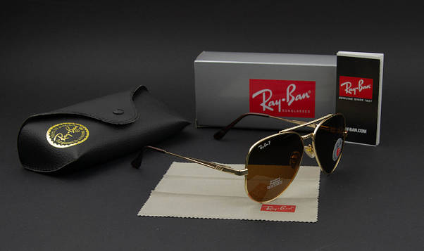 Сонцезахисні поляризаційні окуляри RAY BAN авіатори (арт. 3625)/коричнева лінза/золота оправа, фото 3