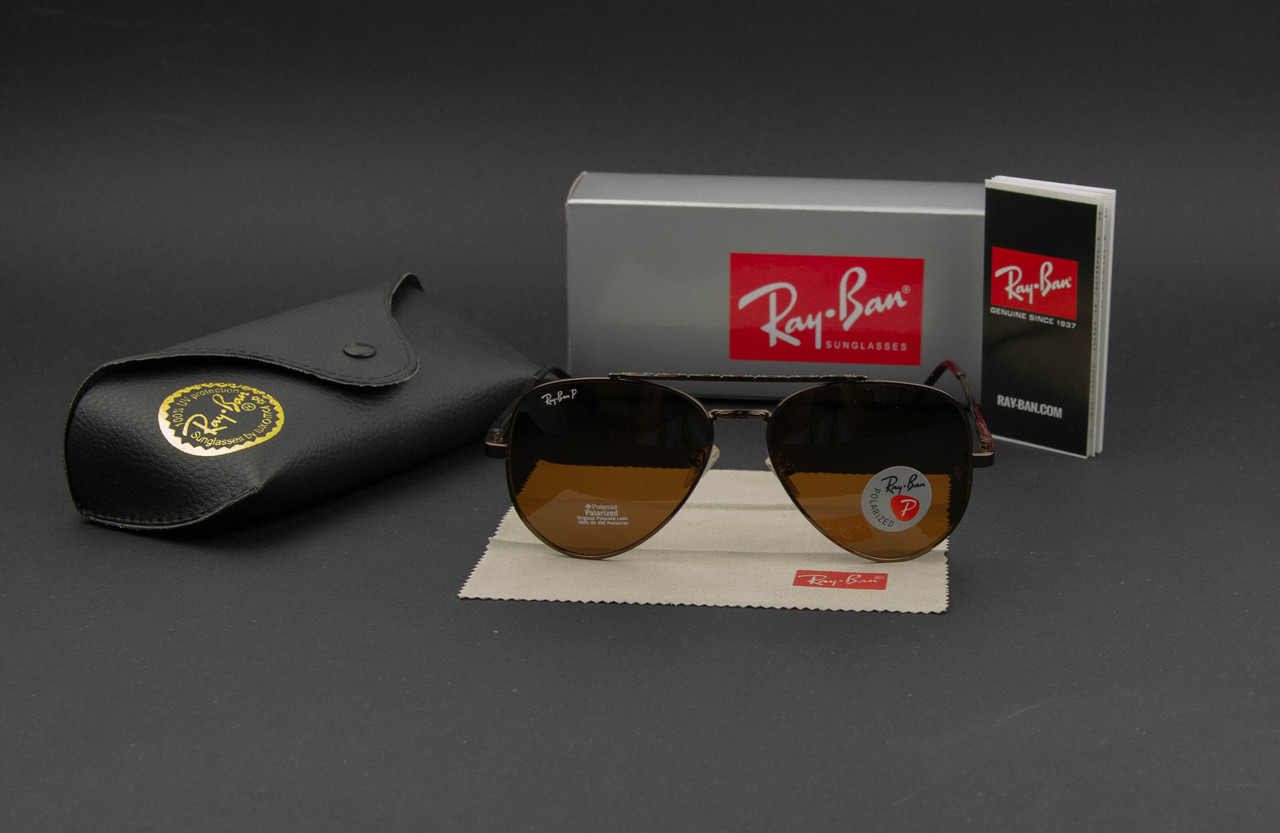 Сонцезахисні поляризаційні окуляри RAY BAN авіатори (арт. 3625)/коричнева лінза/коричнева оправа