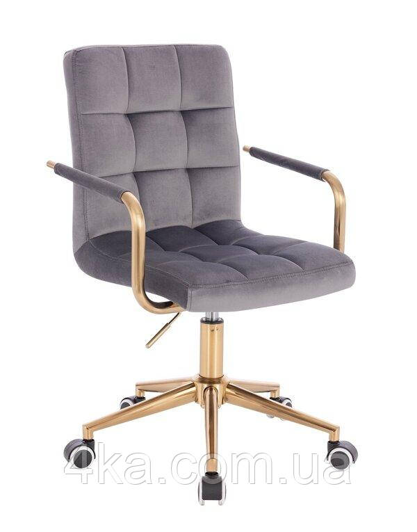 Перукарське крісло на колесах НС1015РК, велюр, графітове, база золото