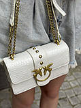 Жіноча сумка рептилія крос-боді з пташками біла, фото 7