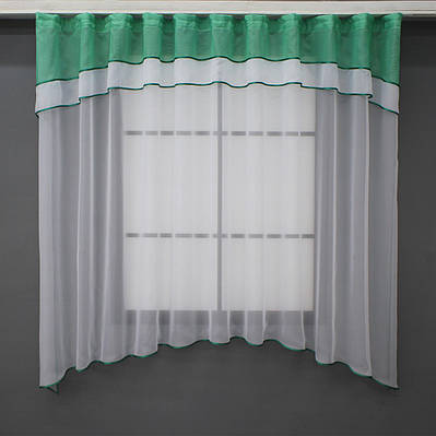 Гардина (270х170см.), арка на кухню з шифону. Колір білий з бірюзовим. Код 036к 52-0924