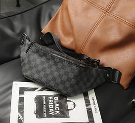 Чоловіча сумка бананка поясна картата — Бананка на груди з екошкіри та канви