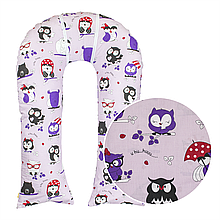 Наволочка на подушку для вагітних та дітей U-280 115х87 см Сови на фіолетовому