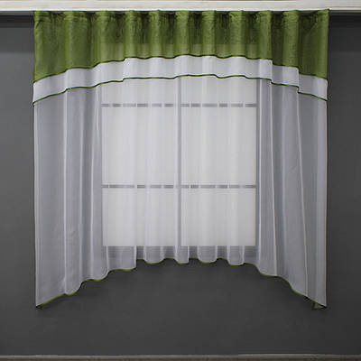 Гардина (280х170см.), арка на кухню з шифону. Колір білий з оливковим. Код 036к 52-0926