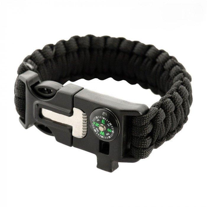 PARACORD БРАСЛІТ З ВІСКОРЕМ, КОМПАСОМ ТА СВИСТКОМ ЧОРНИЙ, фото 1