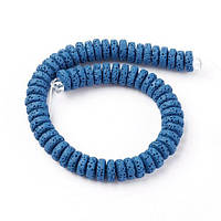 Намистини Натуральна Лава 8х4 мм 58 шт Круглі Плоскі Синій