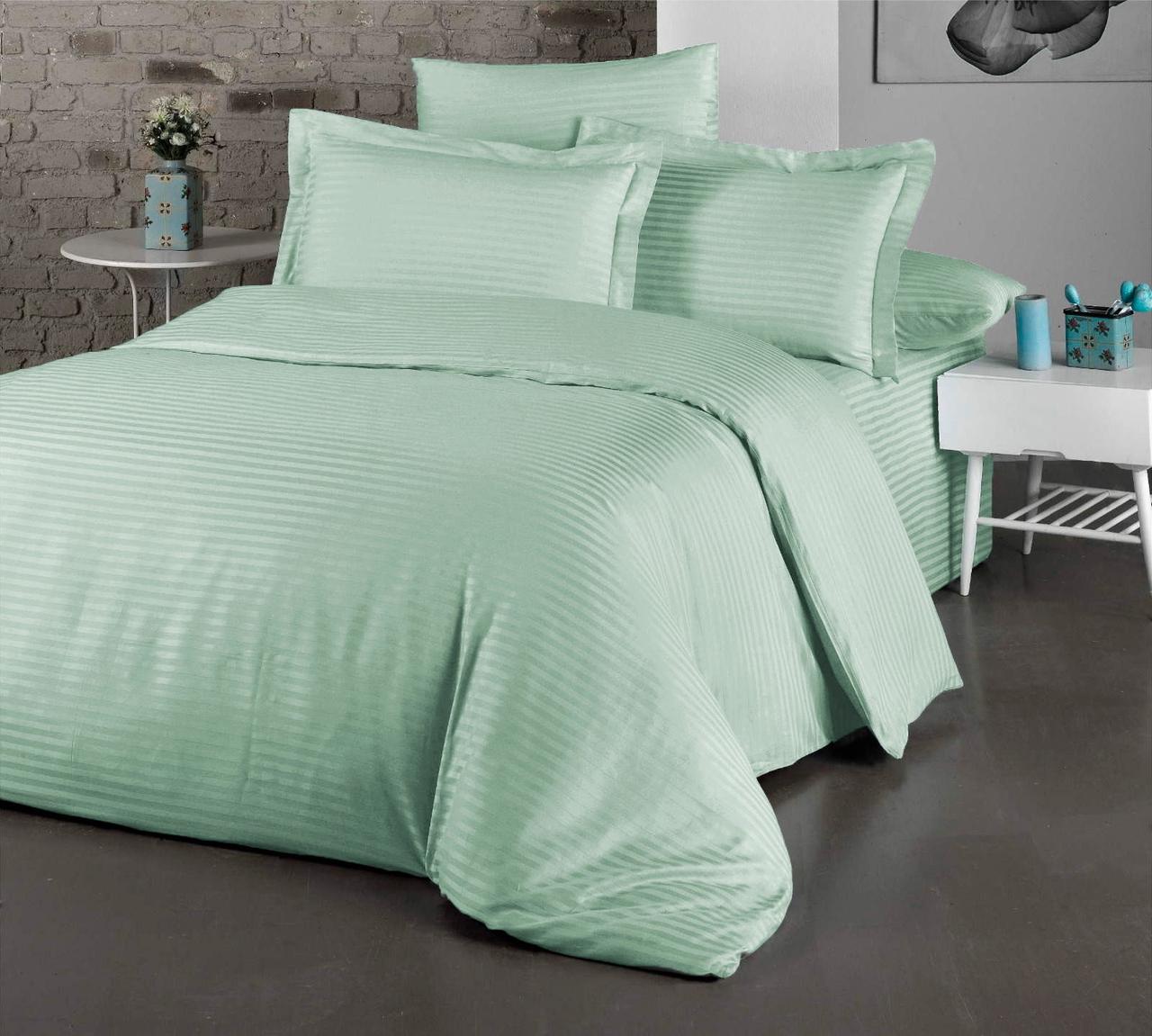 Постільна Білизна Страйп Сатин хлопок Туреччина Cotton Shine Мятний 200х220см
