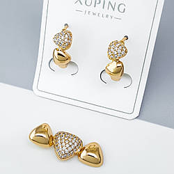 Набір "Трикутники" з камінням, медичне золото Xuping 18К