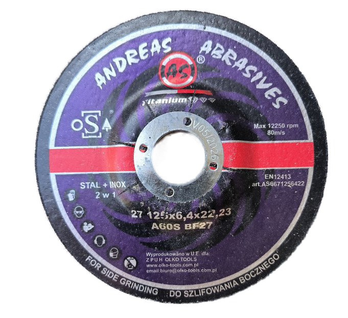 Зачистний диск Abrasives 125x6.4x22.23мм stal+inox 2в1