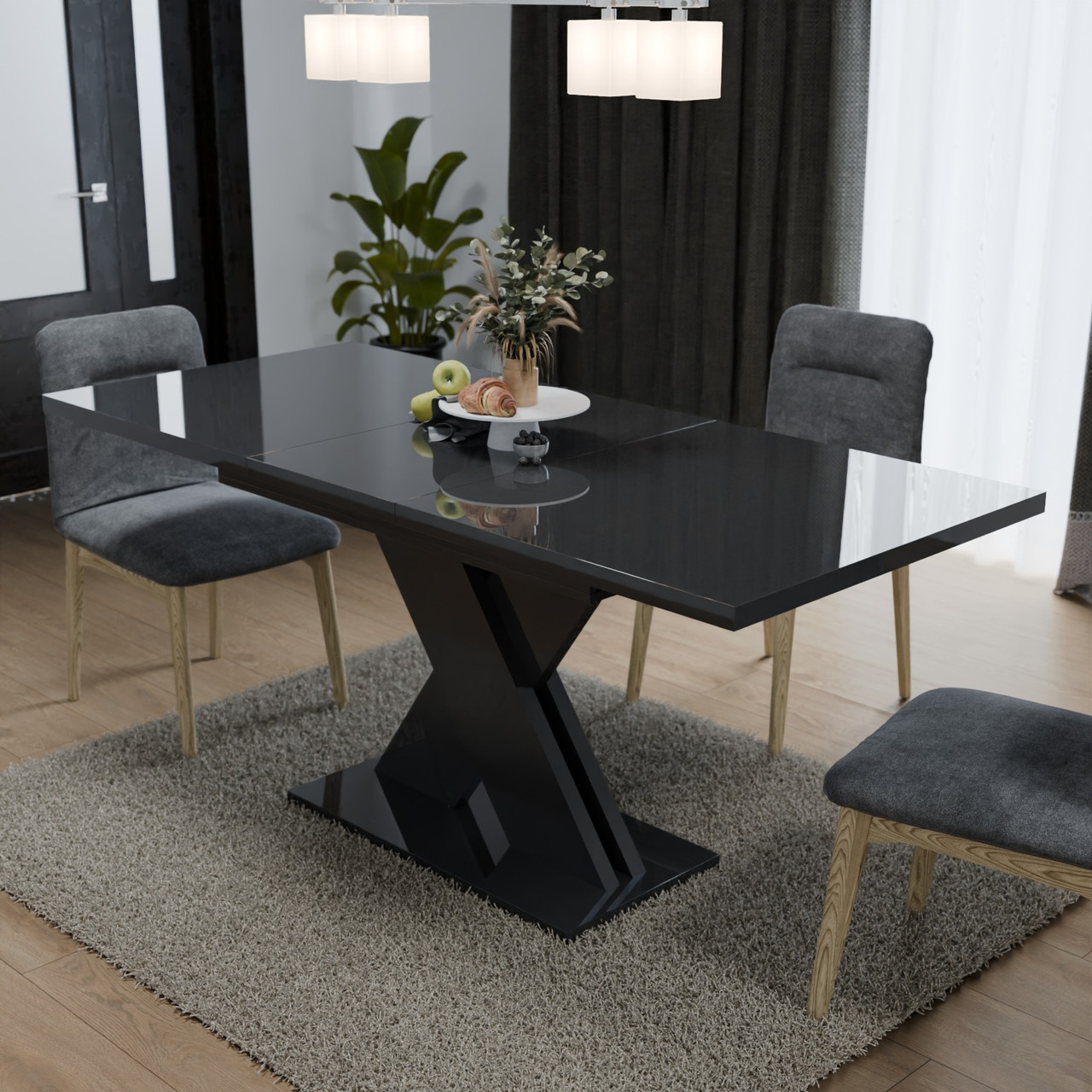 Обідній розсувний стіл ЛАМАР МДФ Neman, колір чорний глянець