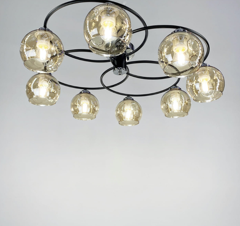 СУЧАСНА СТЕЛЬОВА ЛЮСТРА-ОРБІТА  НА 8/6/4 ЛАМП 7060 BK+BR, фото 1