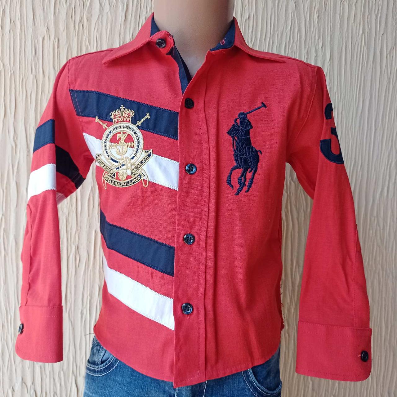 Сорочка дитяча "Polo" довгий рукав, червона з малюнком