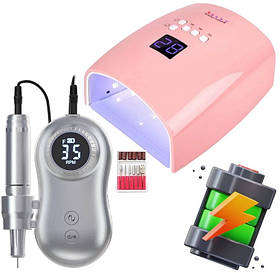 Манікюрний набір на акумуляторі: лампа S10 рожева на 48 Вт. та фрезер JF-602 на 35 Вт срібло RD-49